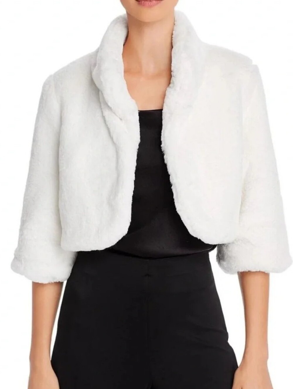 Laundry by Shelli Segal Ivory Faux Fur Bolero Shrug Cropped Jacket Size Small